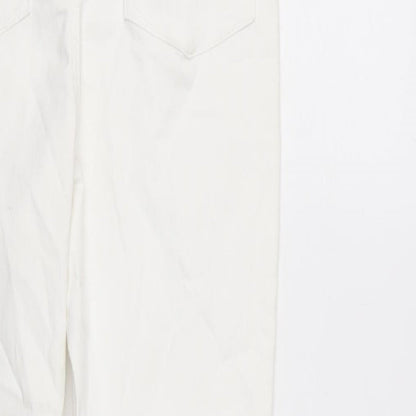 Denim & Co. Womens Ivory Cotton Blend Straight Jeans Size 14 L27.5 in Regular Zip