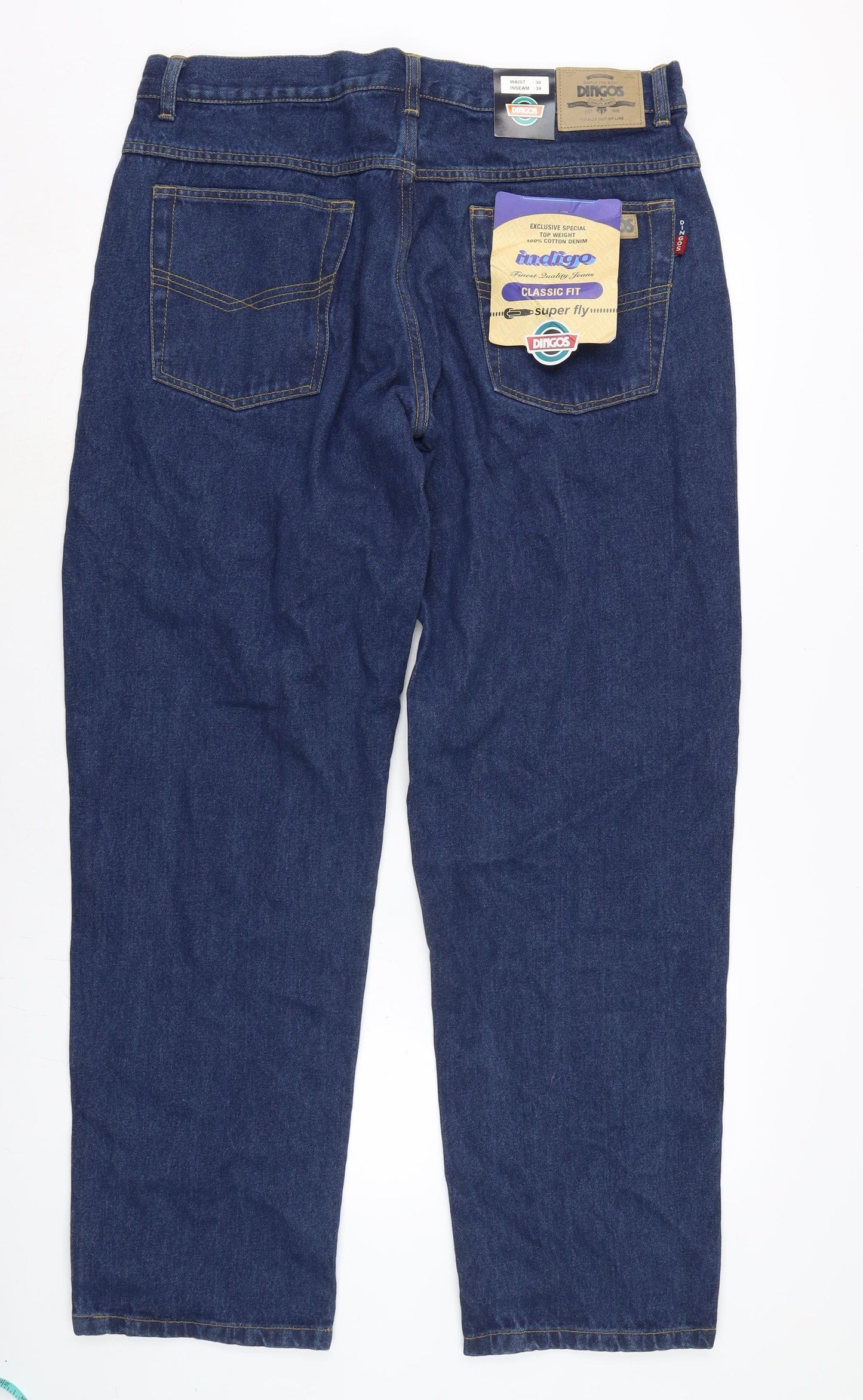 Indigo Mens Blue Cotton Straight Jeans Size 38 in L34 in Regular Zip - Dingos.