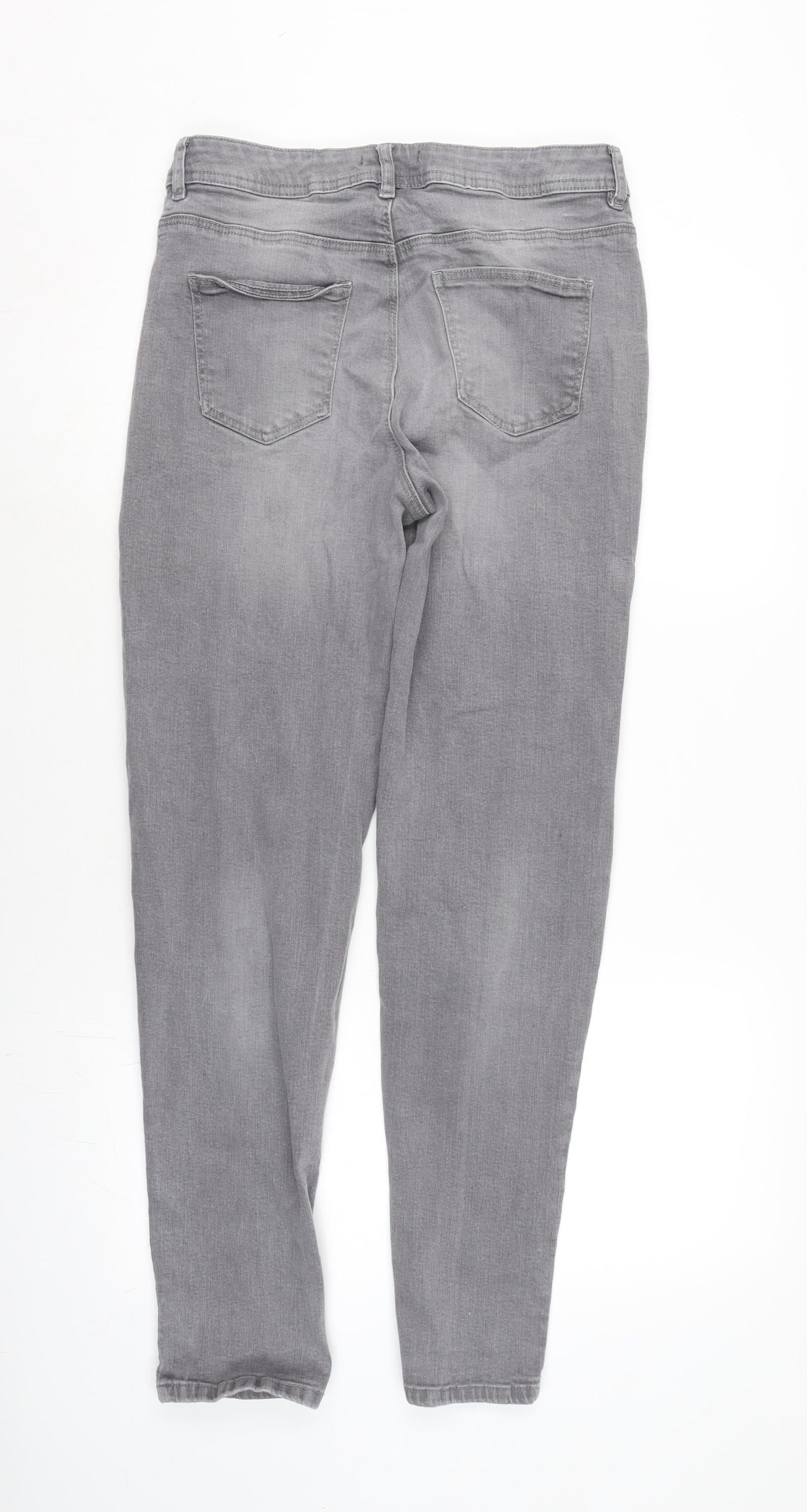 TU Womens Grey Cotton Blend Tapered Jeans Size 12 L29.5 in Regular Zip