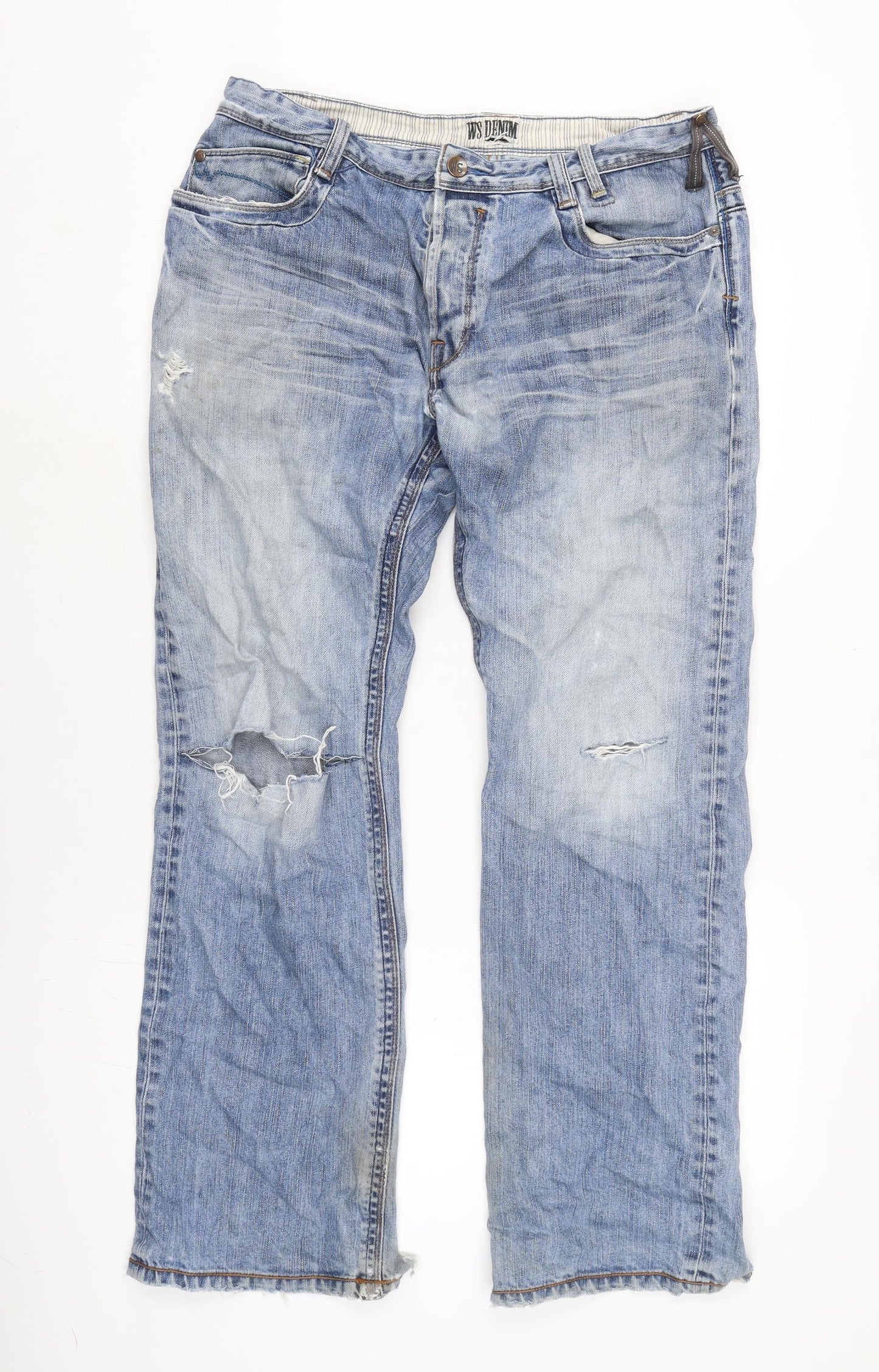 WS Denim Mens Blue Cotton Straight Jeans Size 32 in L29 in Regular Button