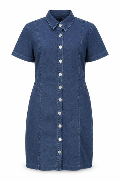 Select Womens Blue Cotton A-Line Size 10 Collared Button