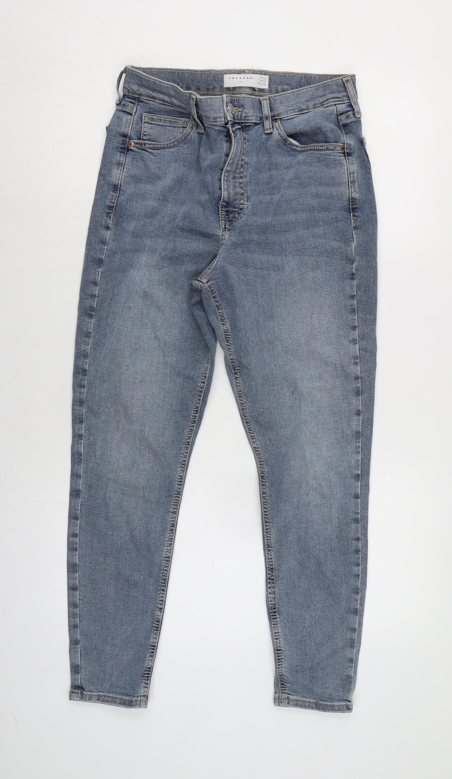 Topshop Womens Blue Cotton Straight Jeans Size 30 in L30 in Regular Zip