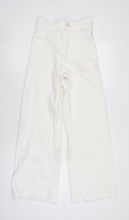 Zara Womens Ivory Cotton Blend Wide-Leg Jeans Size 6 L28.5 in Regular Zip