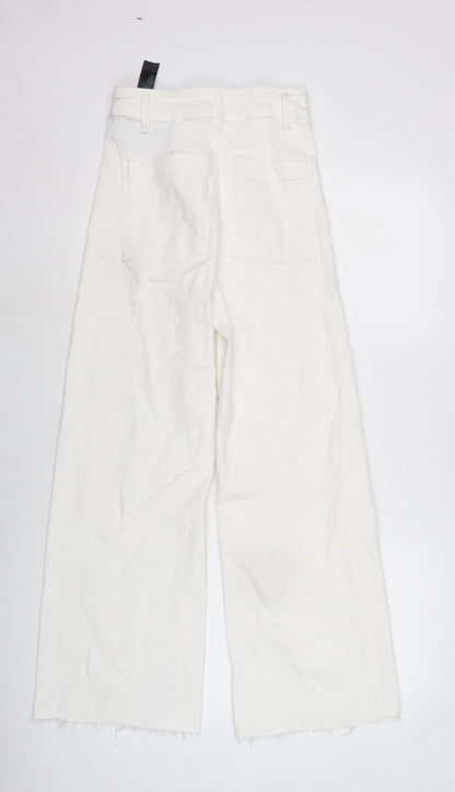 Zara Womens Ivory Cotton Blend Wide-Leg Jeans Size 6 L28.5 in Regular Zip