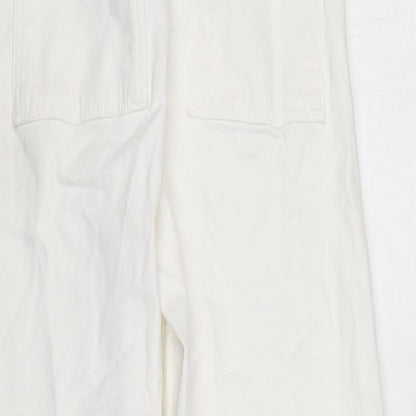 Zara Womens Ivory Cotton Blend Wide-Leg Jeans Size 6 L28.5 in Regular Zip
