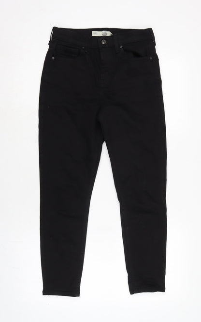 Topshop Womens Black Cotton Blend Tapered Jeans Size 28 in L25 in Extra-Slim Zip