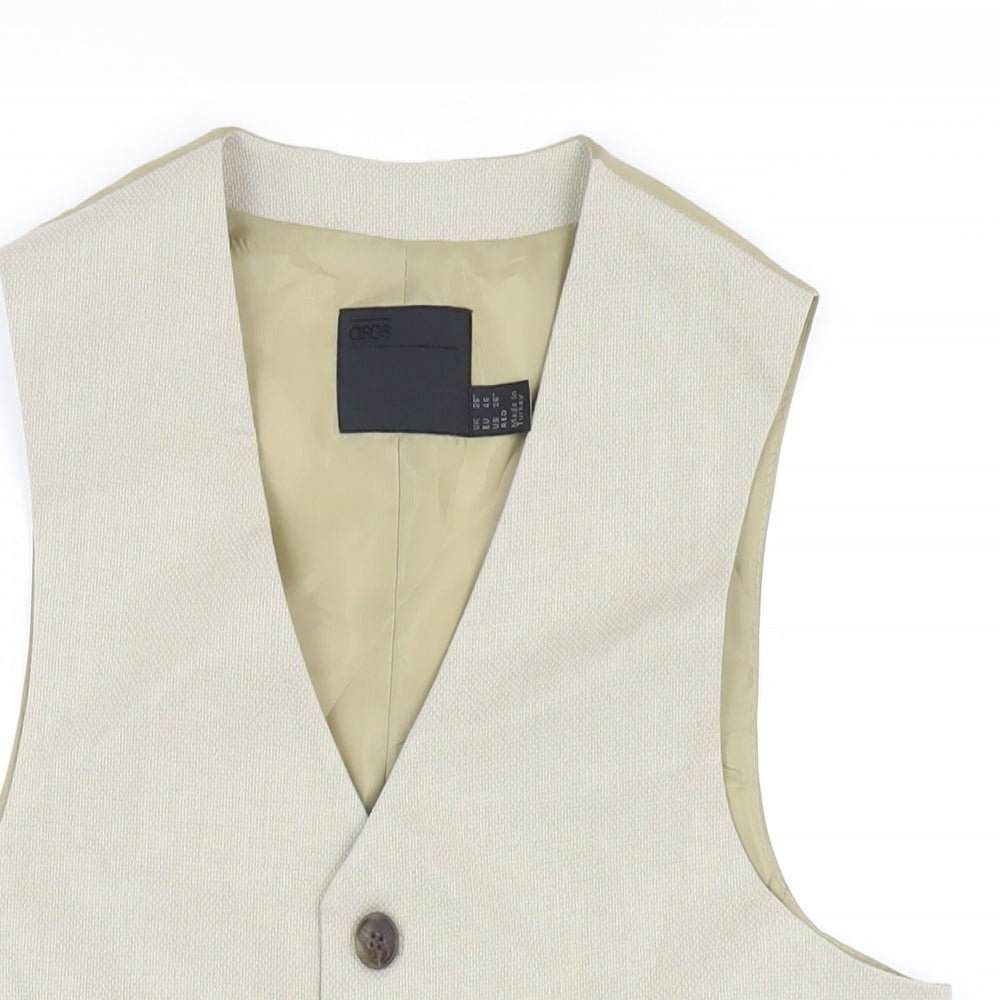 ASOS Mens Beige Polyester Jacket Suit Waistcoat Size 36 Regular