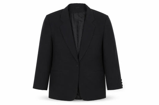 Front view of C&A women’s black polyester jacket blazer, size UK 14