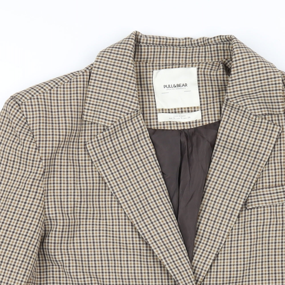 Pull&Bear Womens Brown Plaid Jacket Blazer Size S Button