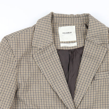Pull&Bear Womens Brown Plaid Jacket Blazer Size S Button
