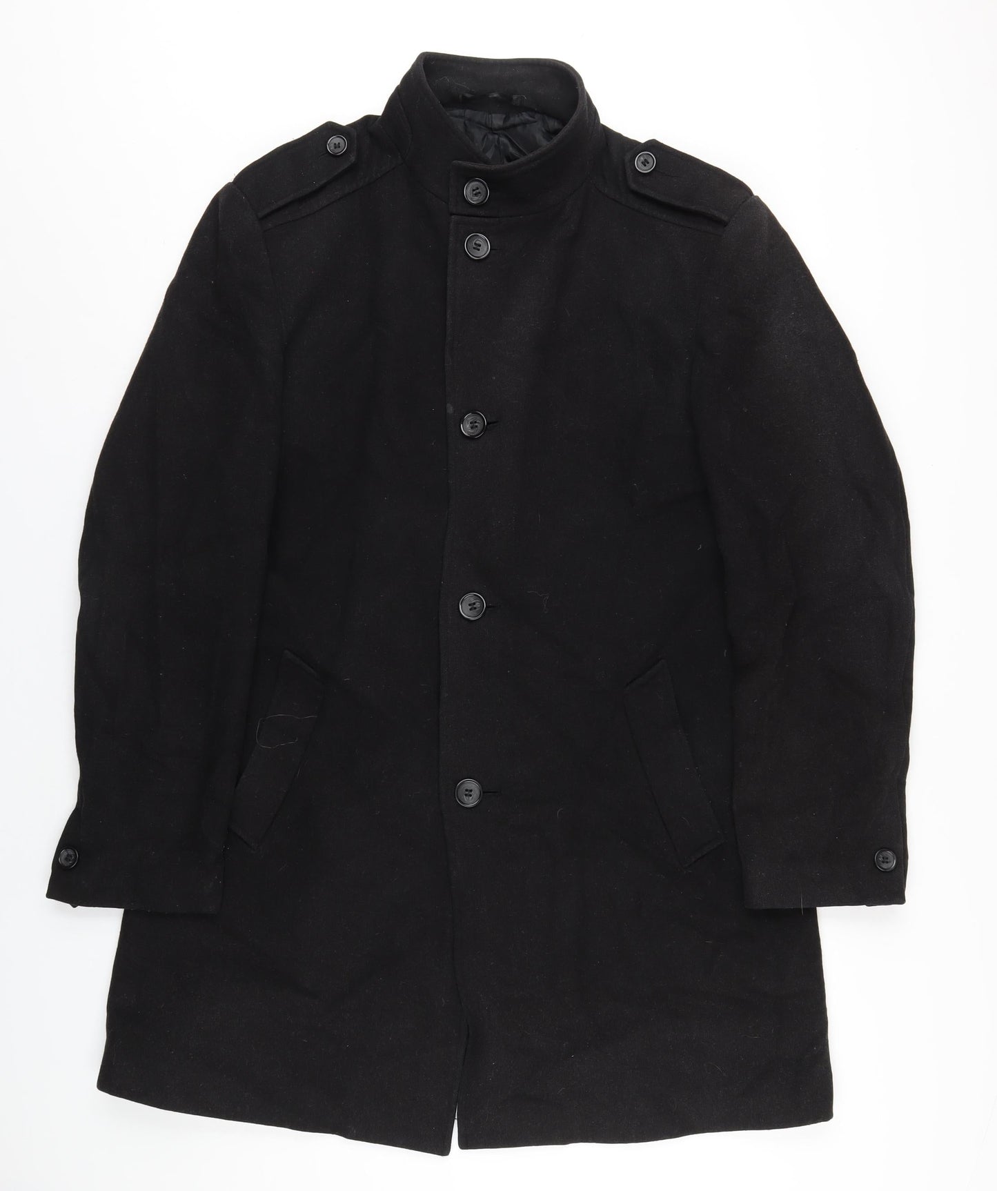 Mens UK Size M Marks and Spencer Black Overcoat