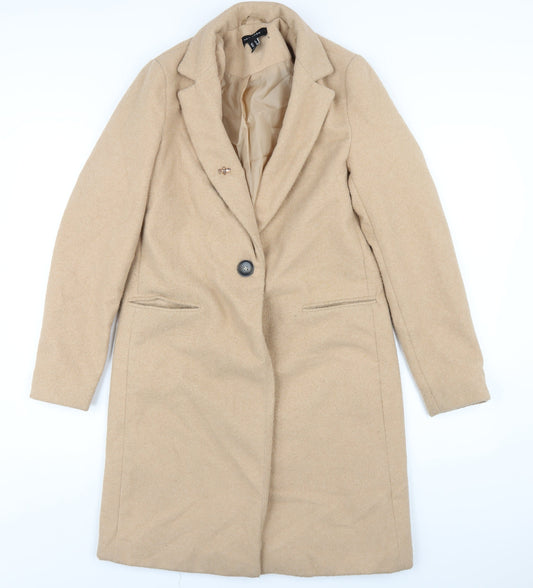 New Look Womens Beige Overcoat Coat Size 8 Button