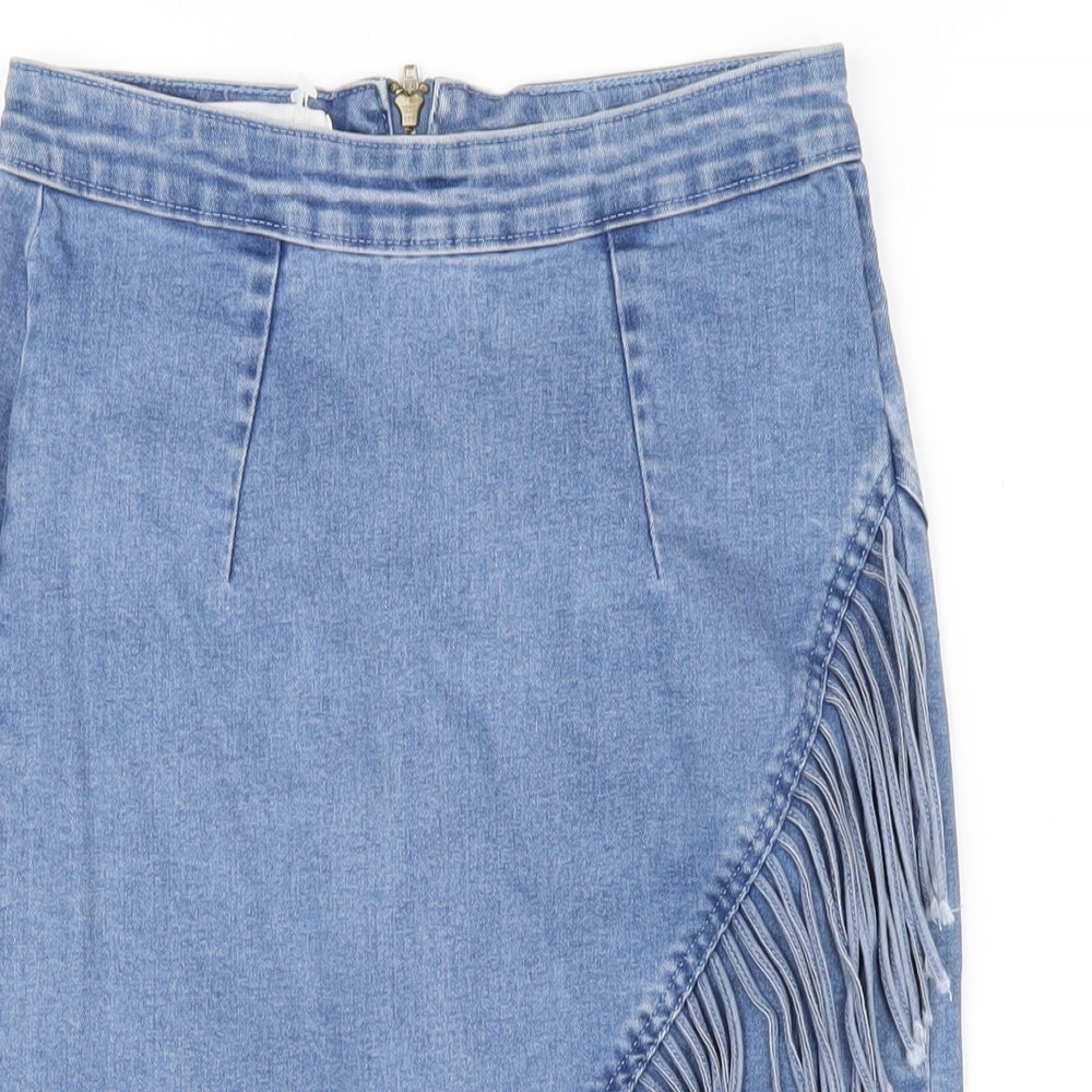 OHMYDAYS Womens Blue Cotton Straight & Pencil Skirt Size M Zip