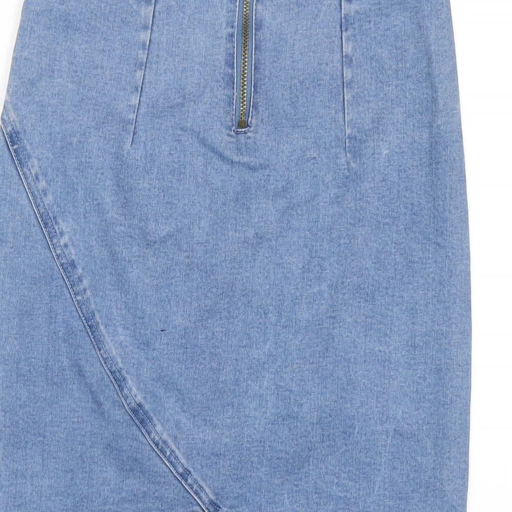 OHMYDAYS Womens Blue Cotton Straight & Pencil Skirt Size M Zip