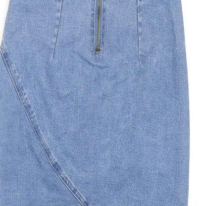 OHMYDAYS Womens Blue Cotton Straight & Pencil Skirt Size M Zip