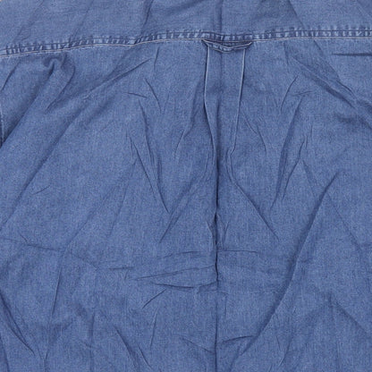 EWM Mens Blue Cotton Button-Up Size L Collared Button