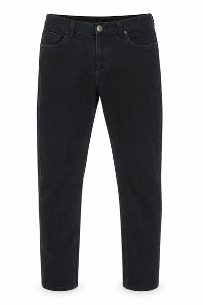 Front view of Denim Co men’s black cotton skinny jeans, size 32, in, 32-inch leg slim zip