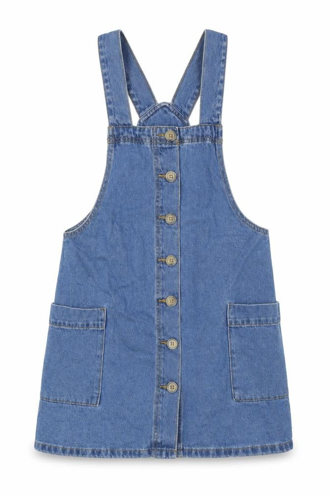 PEP&CO Womens Blue 100% Cotton Pinafore/Dungaree Dress Size 8 Square Neck Button - Pockets