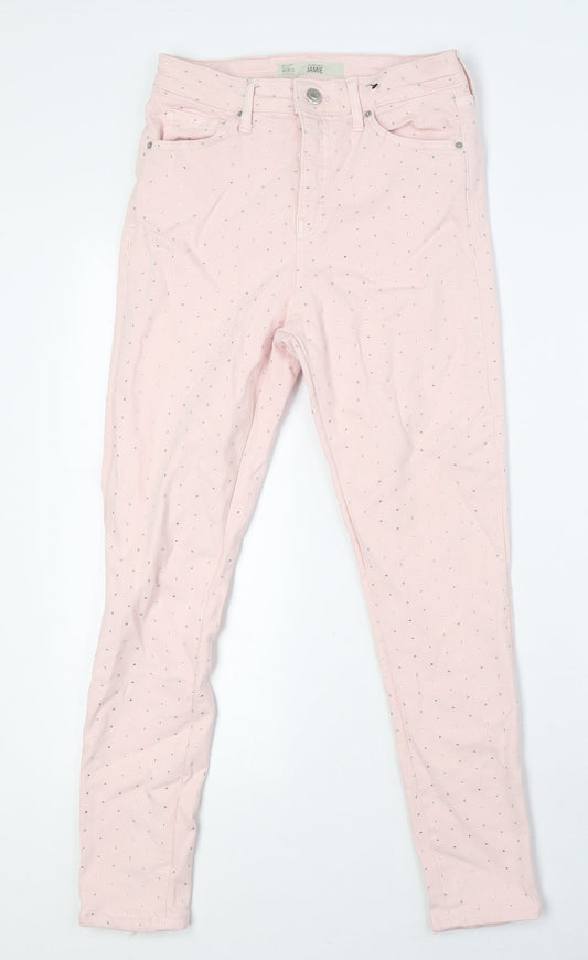 Topshop Womens Pink Cotton Skinny Jeans Size 28 L30 in Slim Zip - Sequins