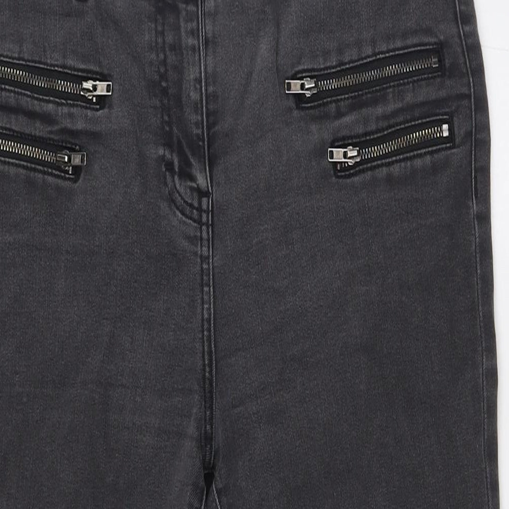 NEXT Womens Grey Cotton Skinny Jeans Size 14 L29 in Slim Zip - Zip pockets