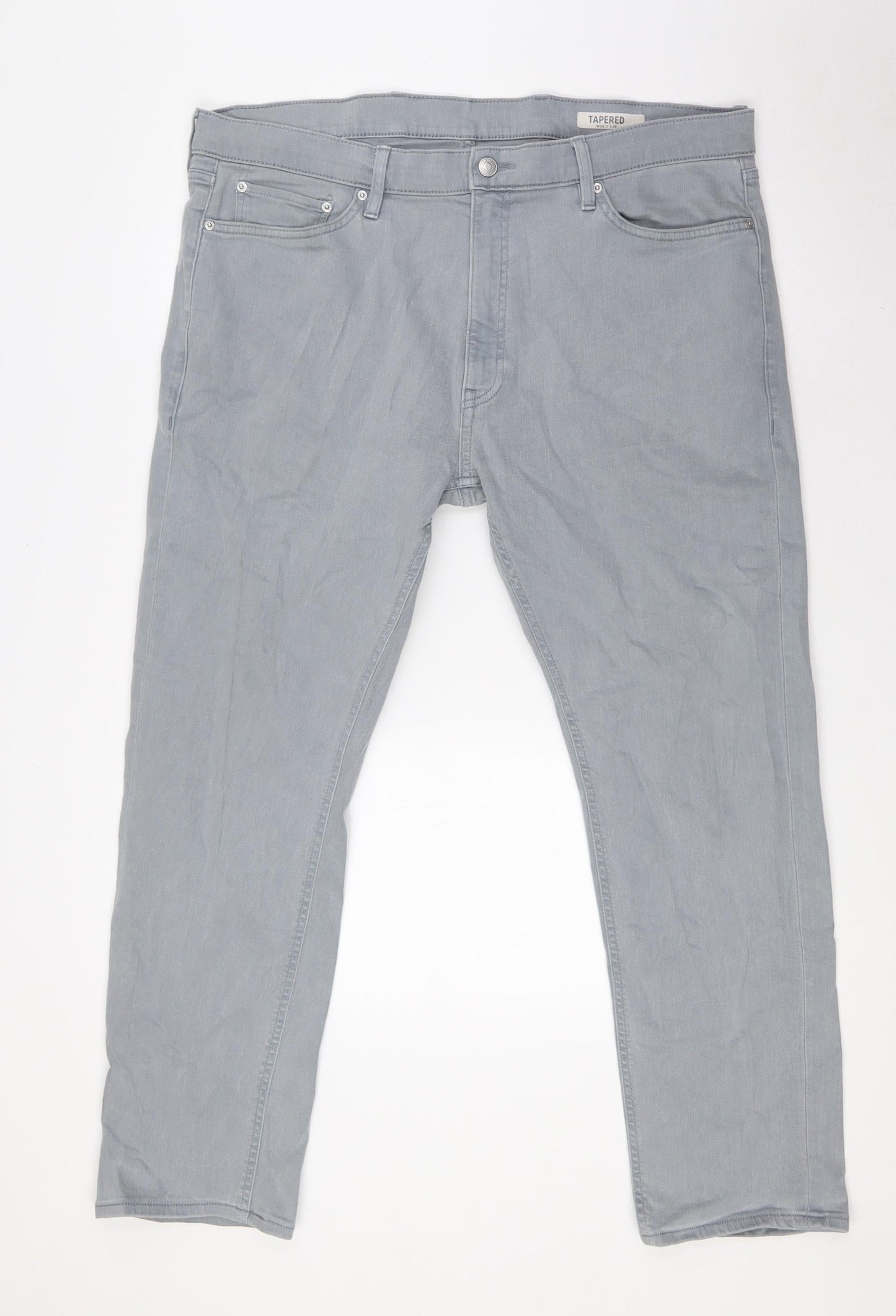Marks and Spencer Mens Grey Cotton Tapered Jeans Size 38 in L29 in Regular Button