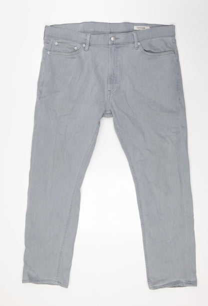 Marks and Spencer Mens Grey Cotton Tapered Jeans Size 38 in L29 in Regular Button
