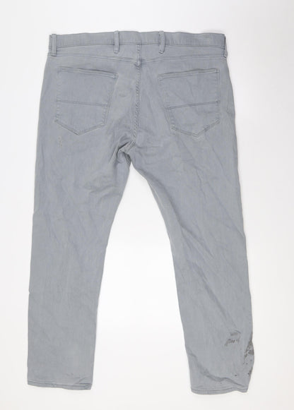 Marks and Spencer Mens Grey Cotton Tapered Jeans Size 38 in L29 in Regular Button