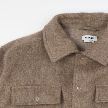 Weekday Womens Beige Jacket Size L Button - Shacket