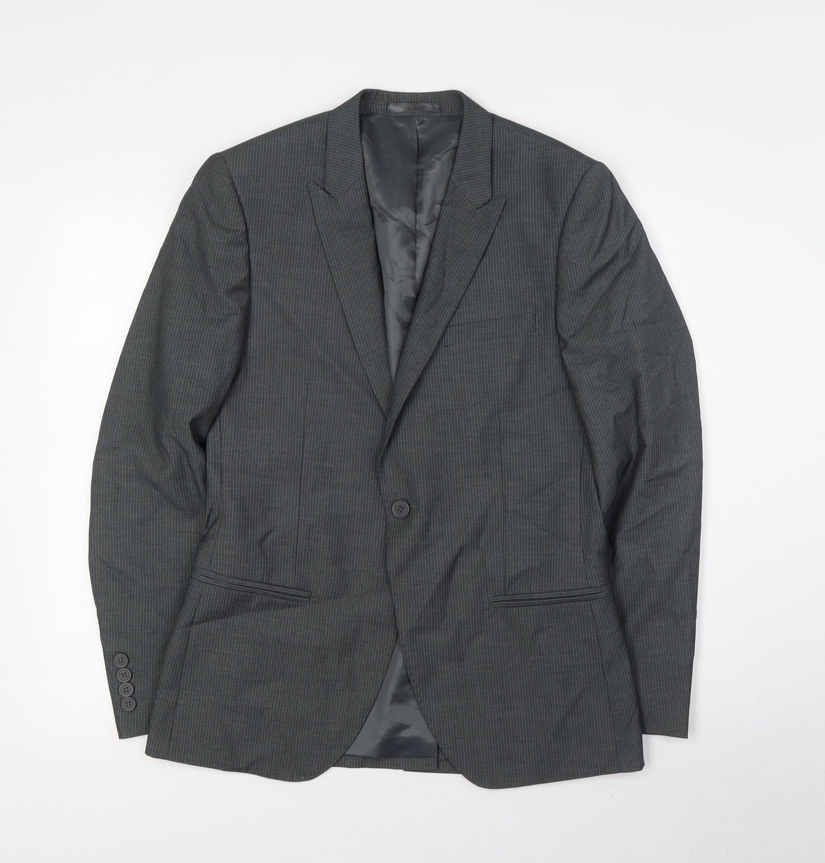 Butler & Webb Mens Grey Striped Polyester Jacket Suit Jacket Size 36 Regular