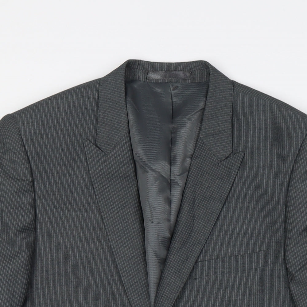 Butler & Webb Mens Grey Striped Polyester Jacket Suit Jacket Size 36 Regular
