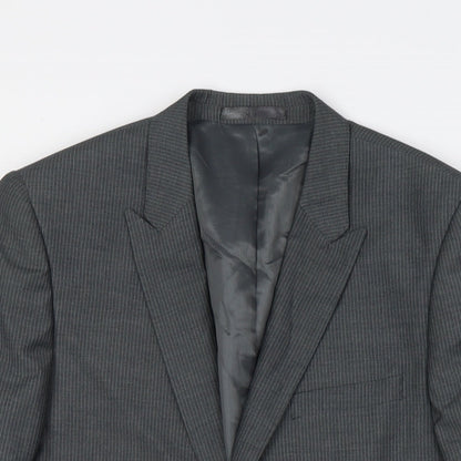 Butler & Webb Mens Grey Striped Polyester Jacket Suit Jacket Size 36 Regular