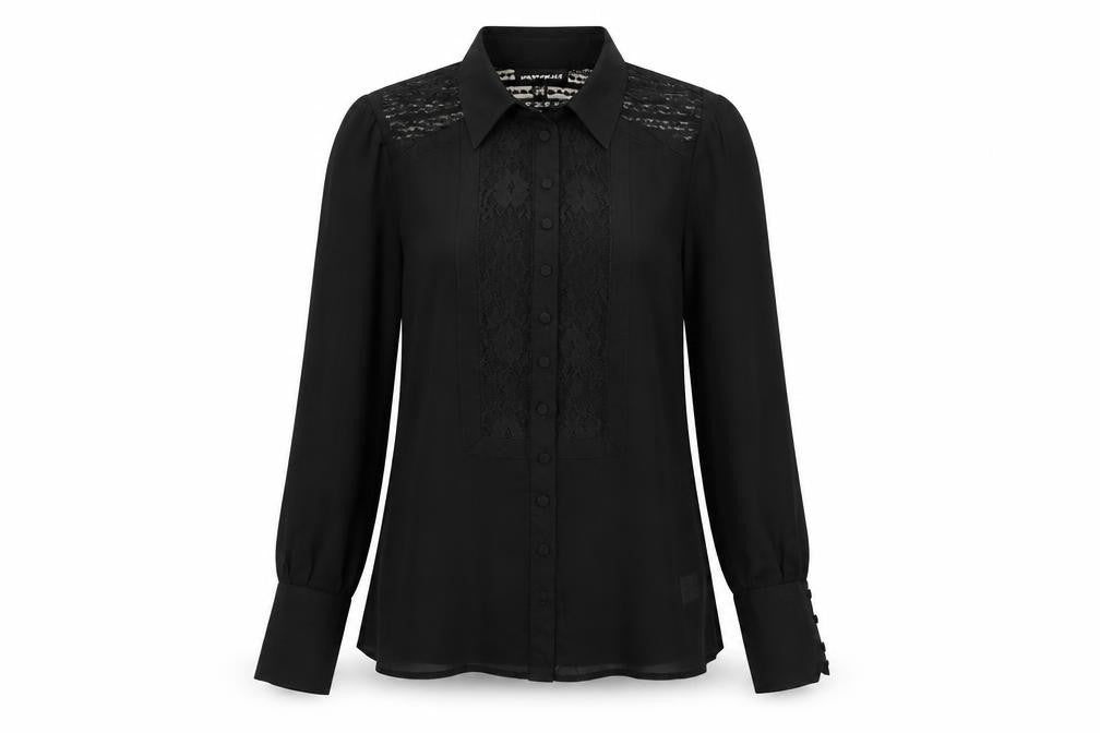 Womens UK Size 6 Warehouse Black Basic Button-Up