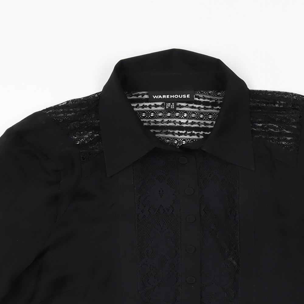 Womens UK Size 6 Warehouse Black Basic Button-Up