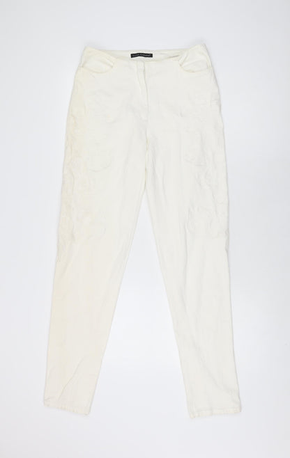 LUISA CERANO Womens Ivory Floral Cotton Skinny Jeans Size 10 L31.5 in Regular Zip