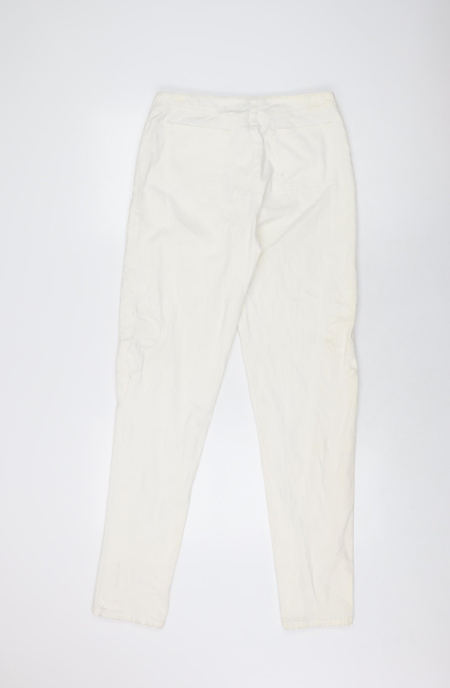LUISA CERANO Womens Ivory Floral Cotton Skinny Jeans Size 10 L31.5 in Regular Zip