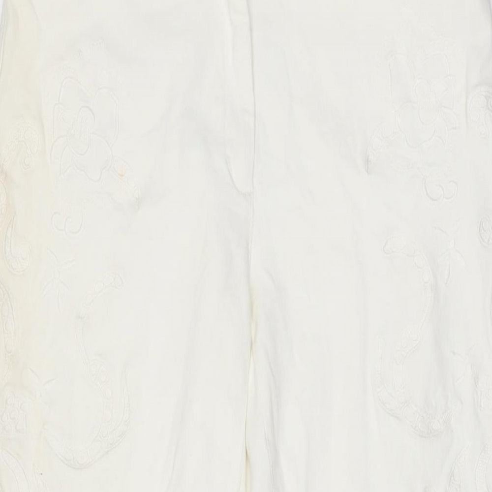 LUISA CERANO Womens Ivory Floral Cotton Skinny Jeans Size 10 L31.5 in Regular Zip