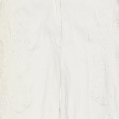 LUISA CERANO Womens Ivory Floral Cotton Skinny Jeans Size 10 L31.5 in Regular Zip