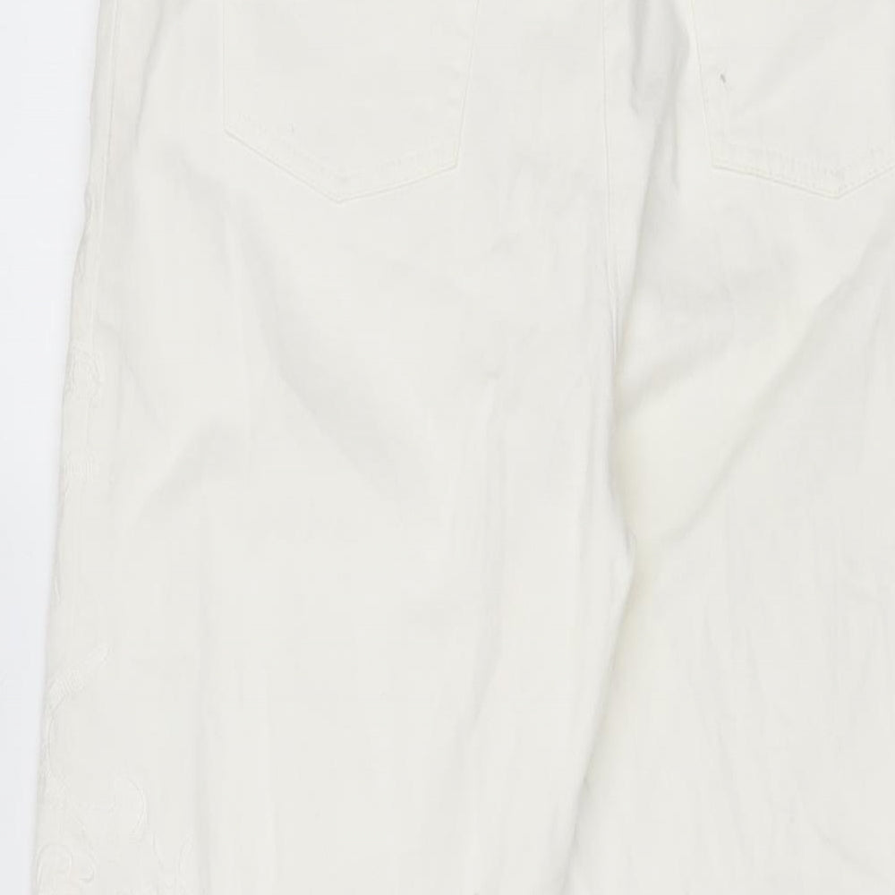 LUISA CERANO Womens Ivory Floral Cotton Skinny Jeans Size 10 L31.5 in Regular Zip