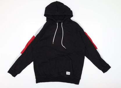 ASSDY Mens Black Cotton Pullover Hoodie Size L