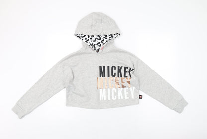 Disney Girls Grey Cotton Pullover Hoodie Size 9-10 Years Pullover - Mickey Mouse