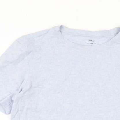 Marks and Spencer Mens Blue Cotton T-Shirt Size S Round Neck