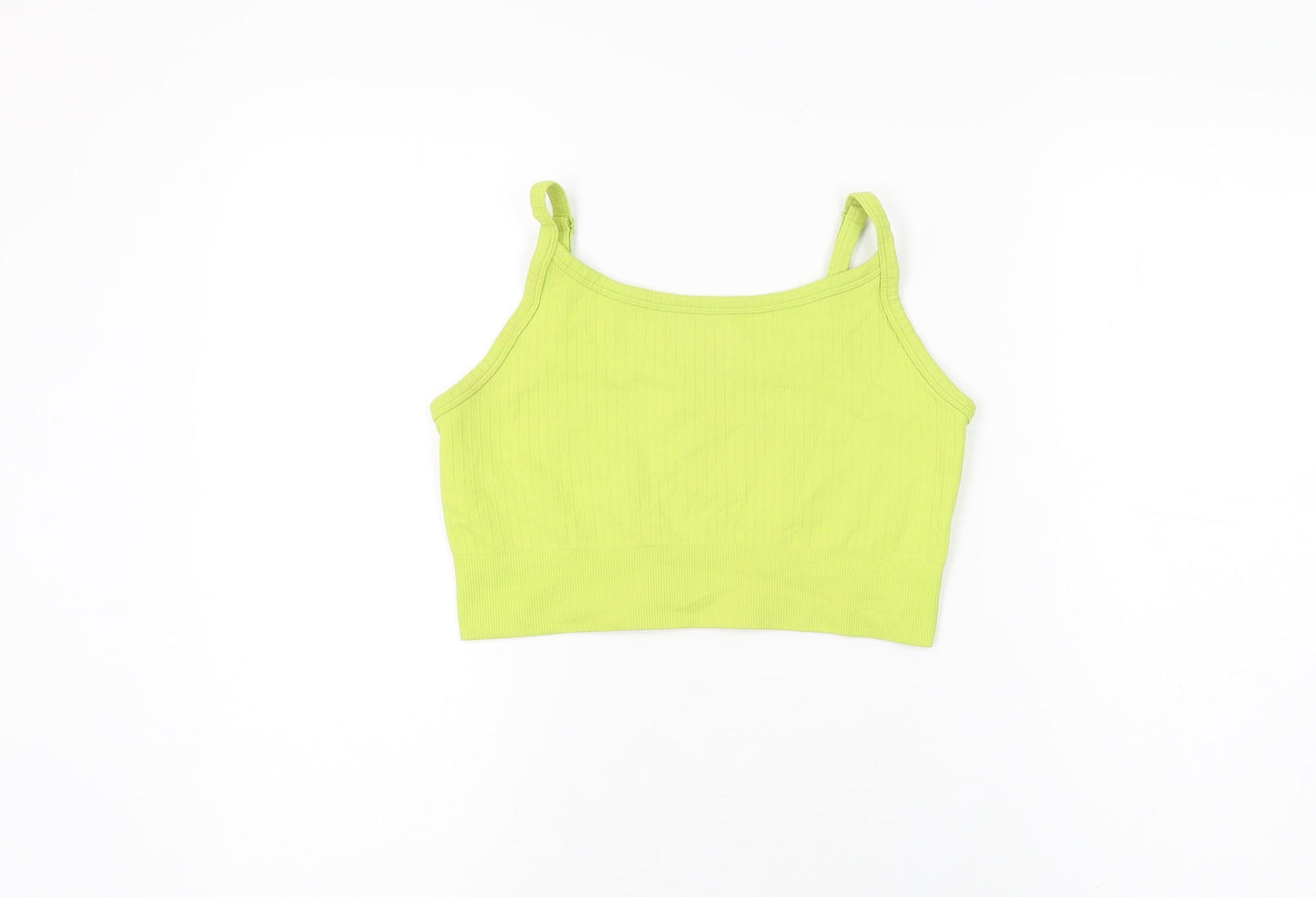 H&M Womens Green Polyamide Cropped T-Shirt Size L Scoop Neck Pullover