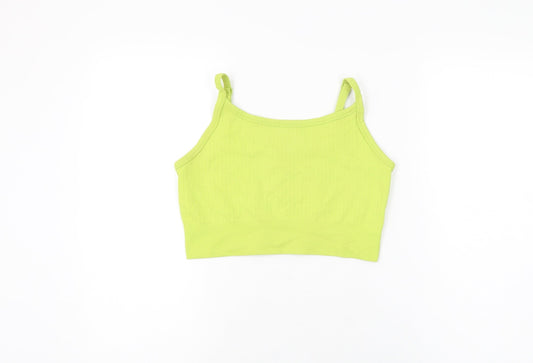 H&M Womens Green Polyamide Cropped T-Shirt Size L Scoop Neck Pullover