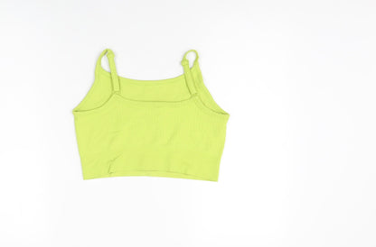 H&M Womens Green Polyamide Cropped T-Shirt Size L Scoop Neck Pullover