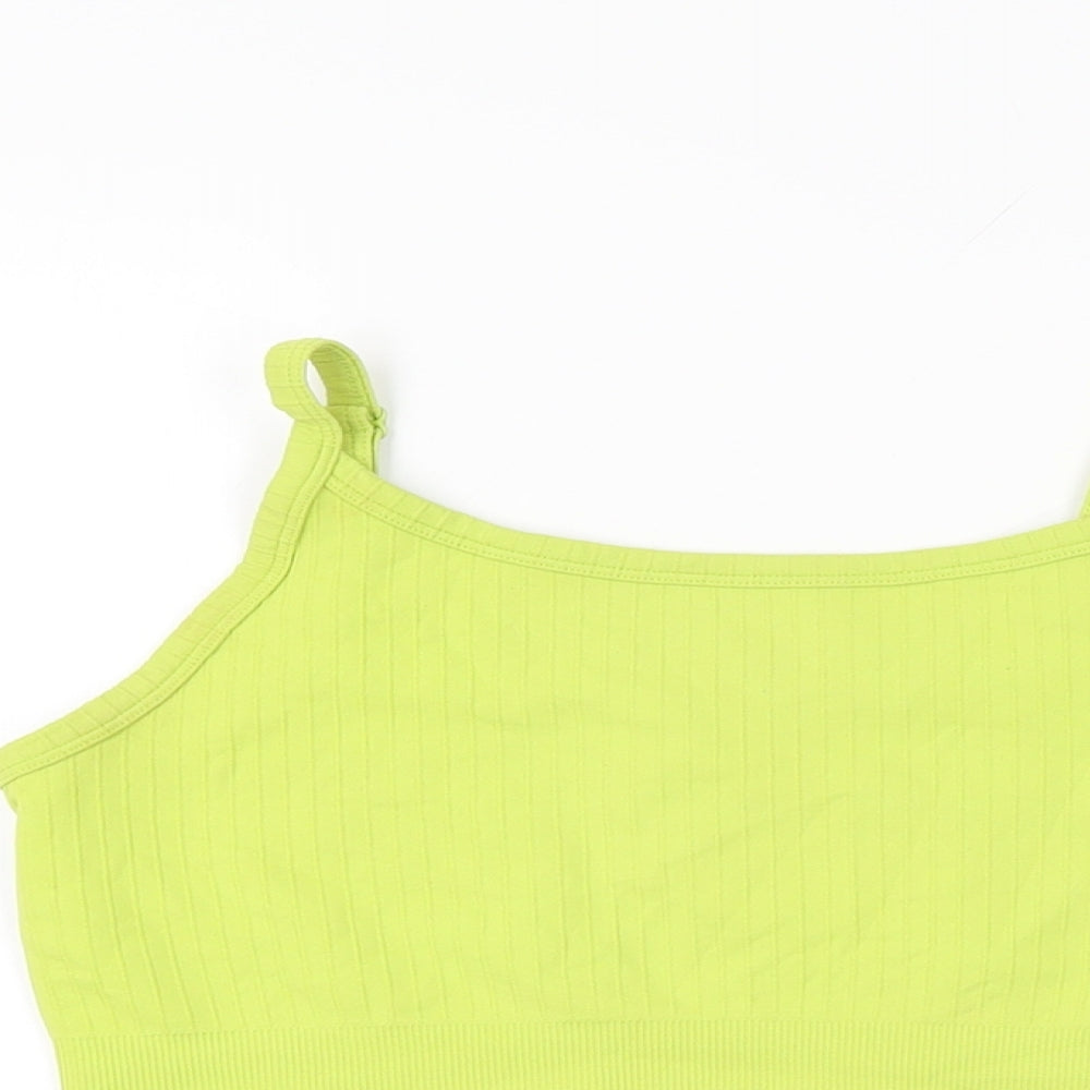 H&M Womens Green Polyamide Cropped T-Shirt Size L Scoop Neck Pullover