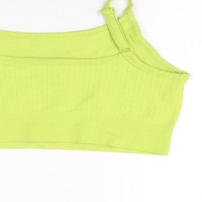 H&M Womens Green Polyamide Cropped T-Shirt Size L Scoop Neck Pullover