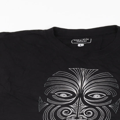 Design Apparel Womens Black Cotton Basic T-Shirt Size L Round Neck