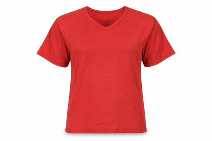 CS Active Womens Red Cotton Basic T-Shirt Size L V-Neck