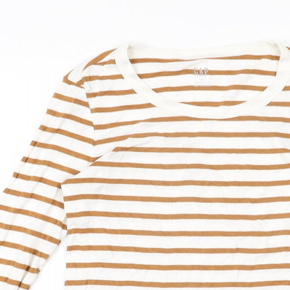 Gap Womens White Striped Cotton Basic T-Shirt Size XS Round Neck