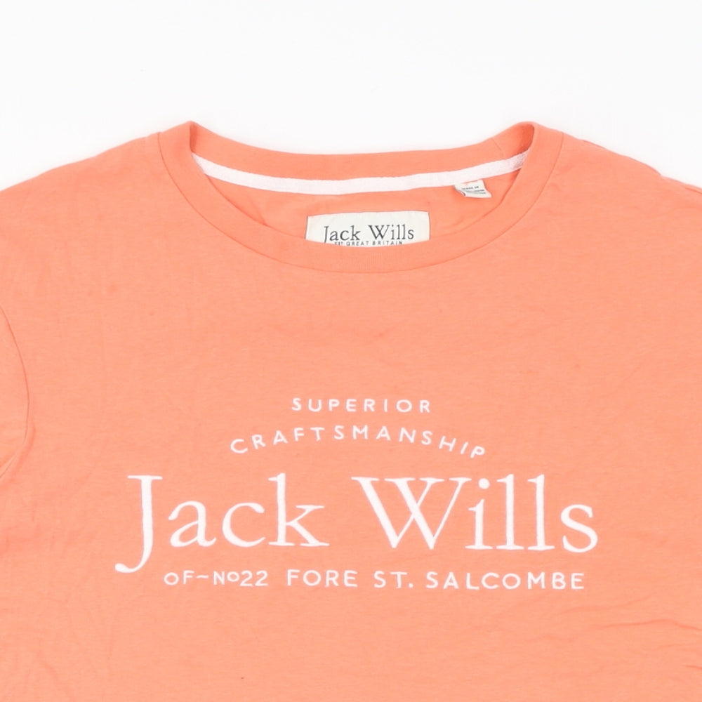 Jack Wills Womens Pink Cotton Basic T-Shirt Size 6 Round Neck